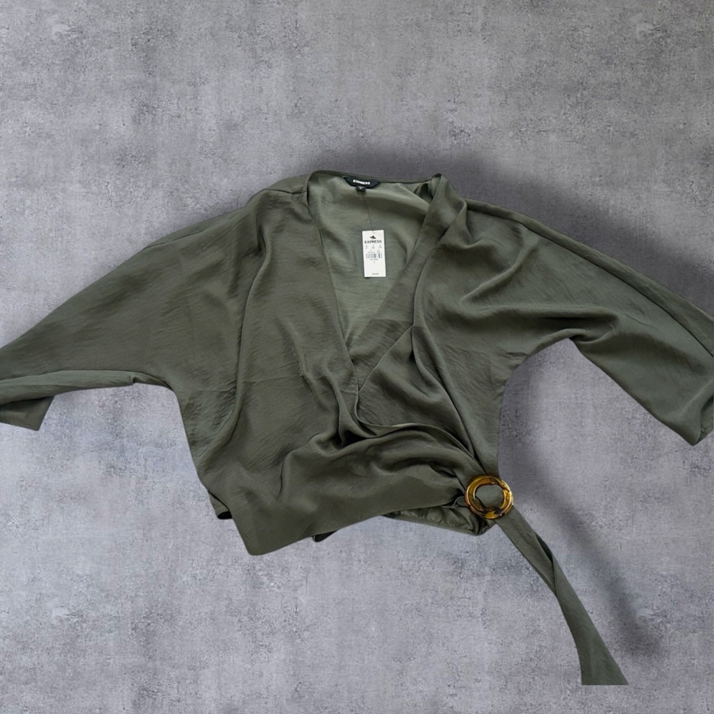 Olive Green Wrap Top with Belt